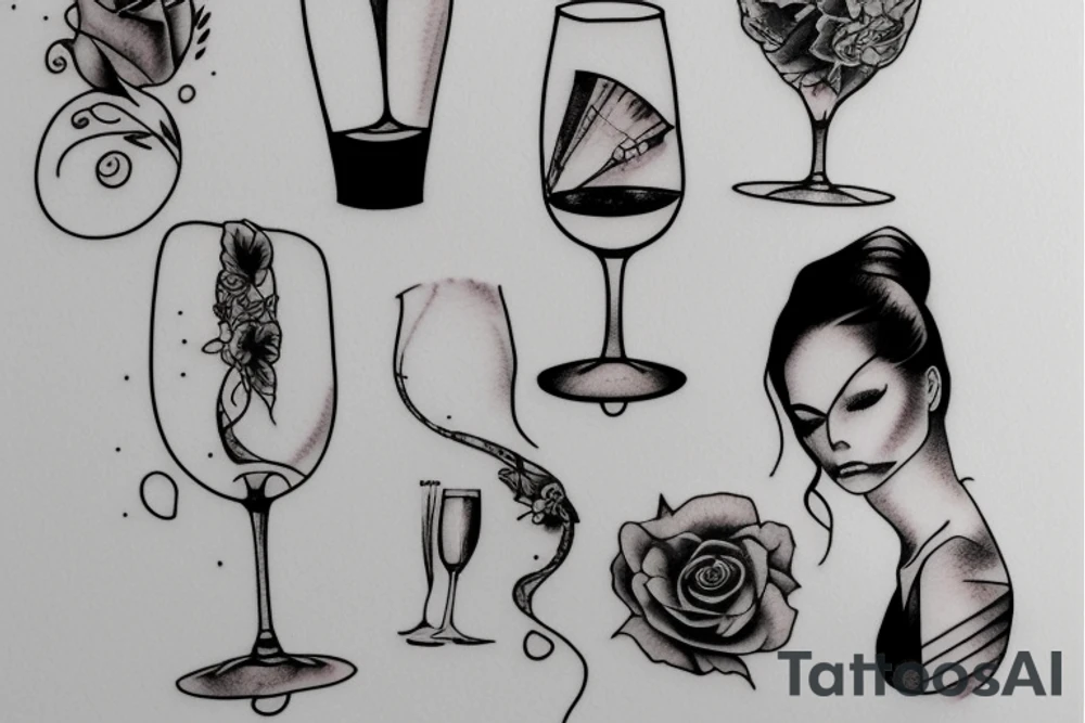 Woman holding a glass of wine tattoo idea