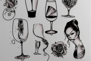 Woman holding a glass of wine tattoo idea