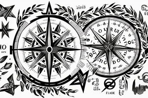 "non ducor, duco" in quotations in latin script surrounded by lilies and a compass tattoo idea