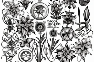 "non ducor, duco" in quotations in latin script surrounded by lilies and a compass tattoo idea