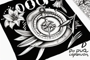 "non ducor, duco" in quotations in latin script surrounded by lilies and a compass tattoo idea