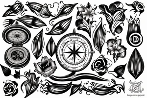 "non ducor, duco" in quotations in latin script surrounded by lilies and a compass tattoo idea