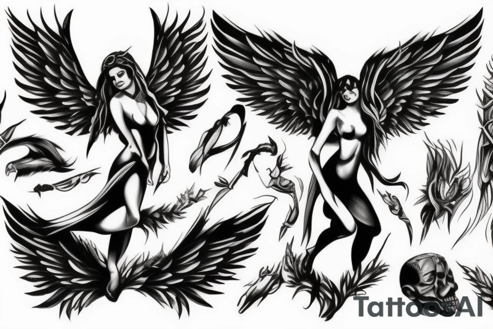 angel devil fight tattoo idea
