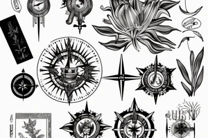 "non ducor, duco" in quotations in latin script surrounded by lilies and a compass tattoo idea