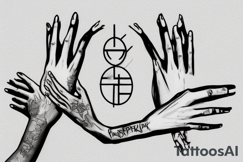 image which has 2 hands
One of them is of Chester , and the other hand is reaching out to him
And between them is the Linkin Park symbol tattoo idea