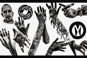 image which has 2 hands
One of them is of Chester , and the other hand is reaching out to him
And between them is the Linkin Park symbol tattoo idea