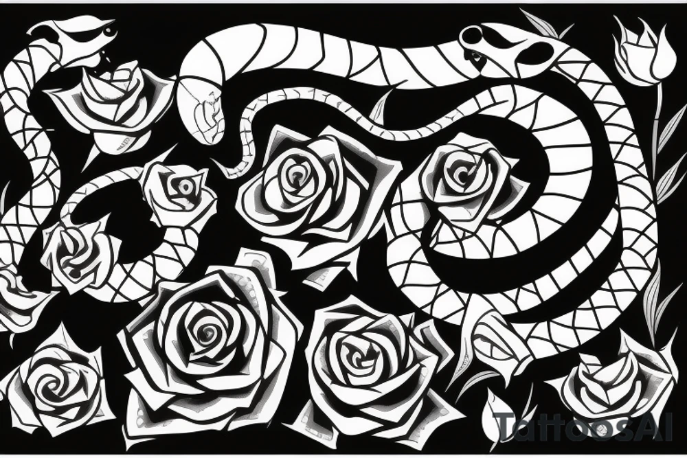 rose with snake tattoo idea