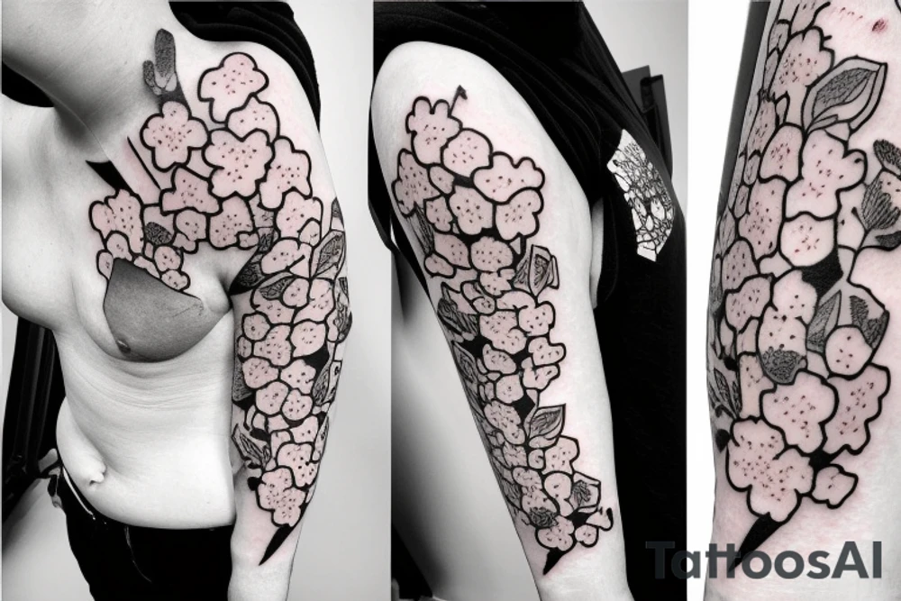 trash polka style cherry blossom tattoo idea