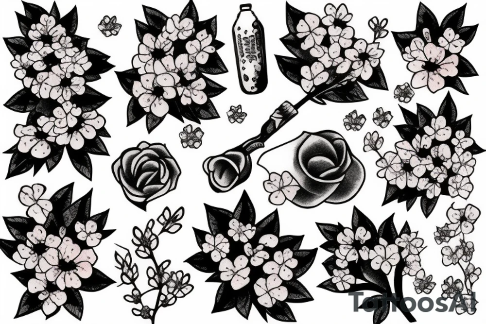 trash polka style cherry blossom tattoo idea
