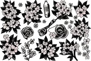 trash polka style cherry blossom tattoo idea