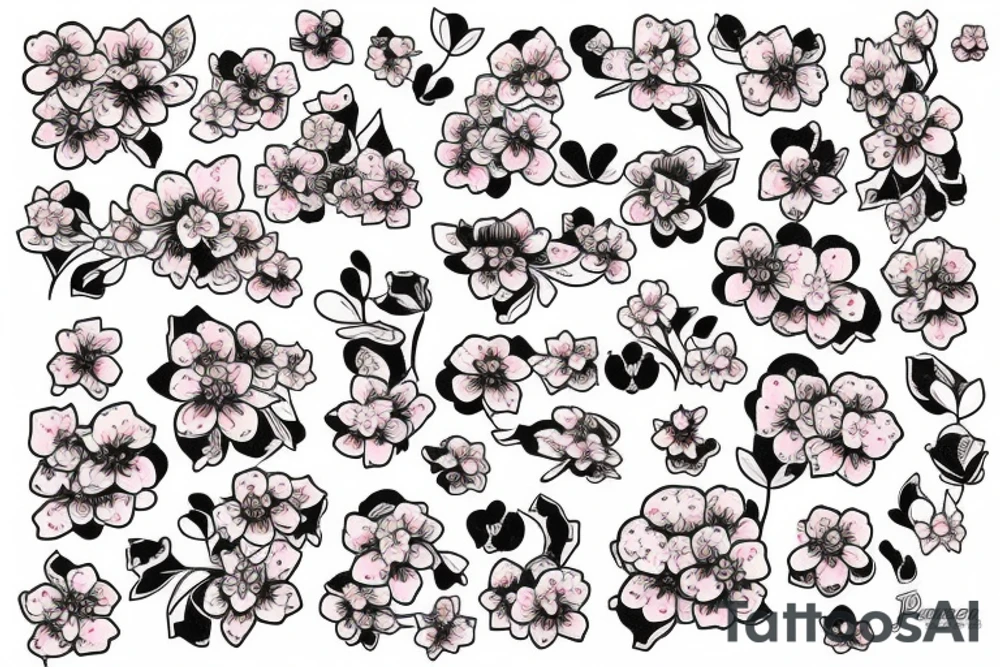 trash polka style cherry blossom tattoo idea
