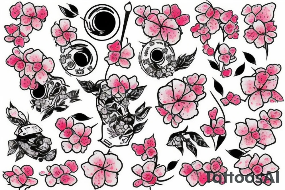 trash polka style cherry blossom tattoo idea
