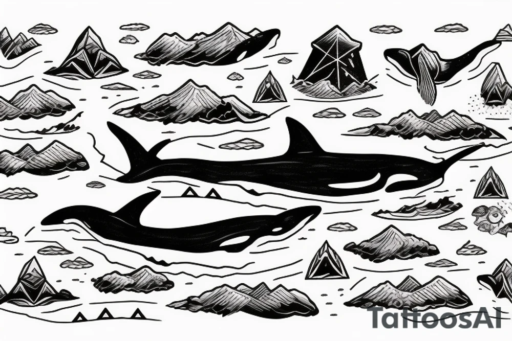 Orca whale with mountains inside design tattoo idea