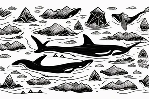 Orca whale with mountains inside design tattoo idea
