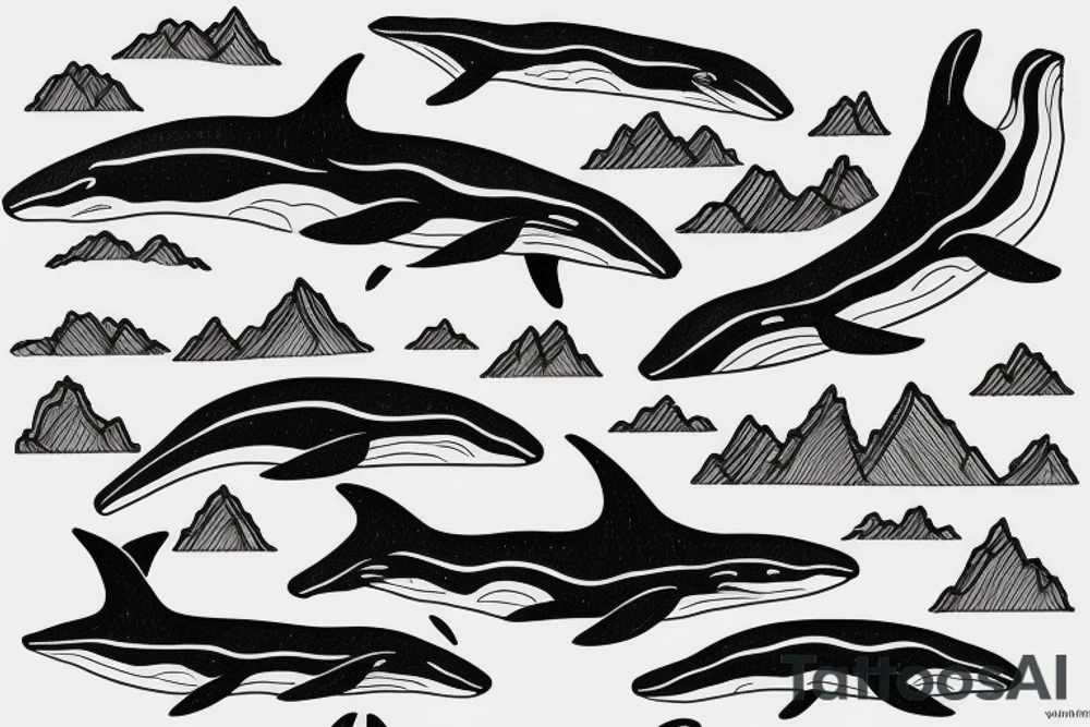 Orca whale with mountains inside design tattoo idea