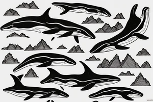 Orca whale with mountains inside design tattoo idea