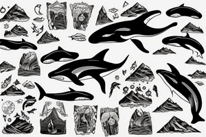 Mountains inside killer whale tattoo idea
