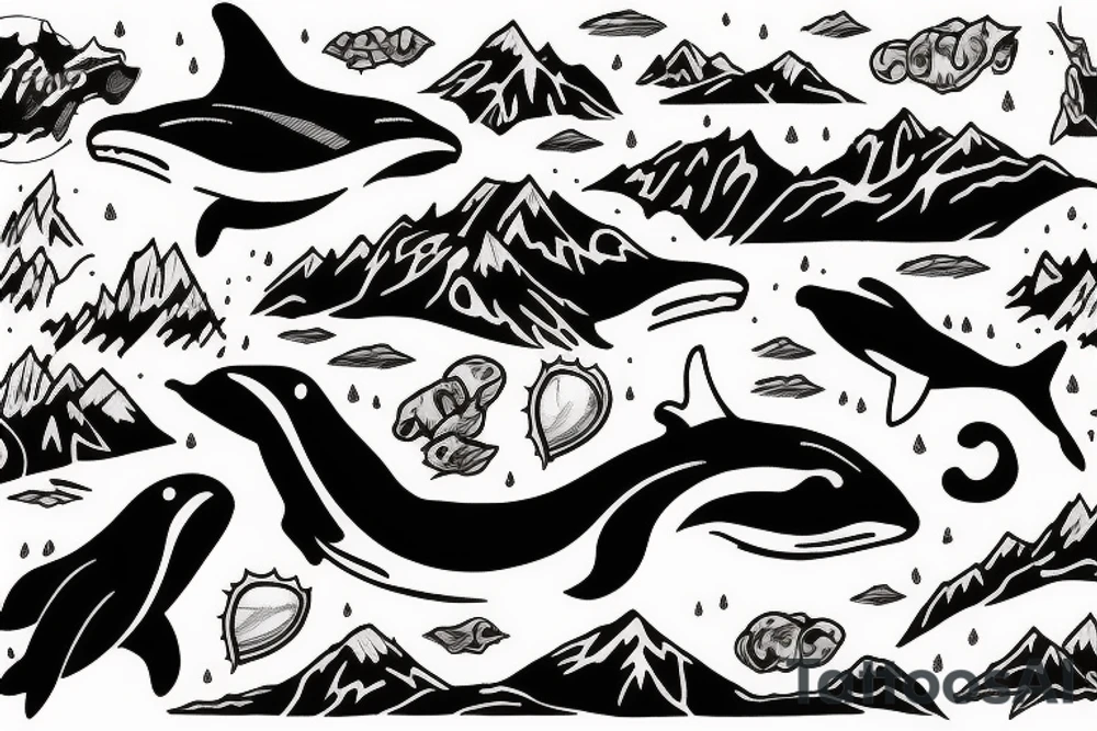 Mountains inside killer whale tattoo idea