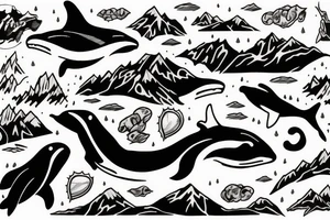 Mountains inside killer whale tattoo idea