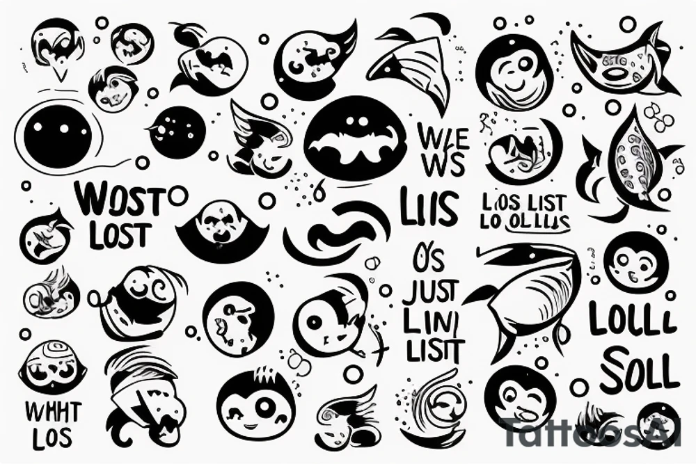 visualization of the phrase "we just two lost souls, swimming in a fishball" tattoo idea