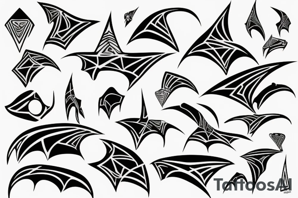 Simplified bat
Wavey line-art
Thin lines
Futuristic tattoo idea