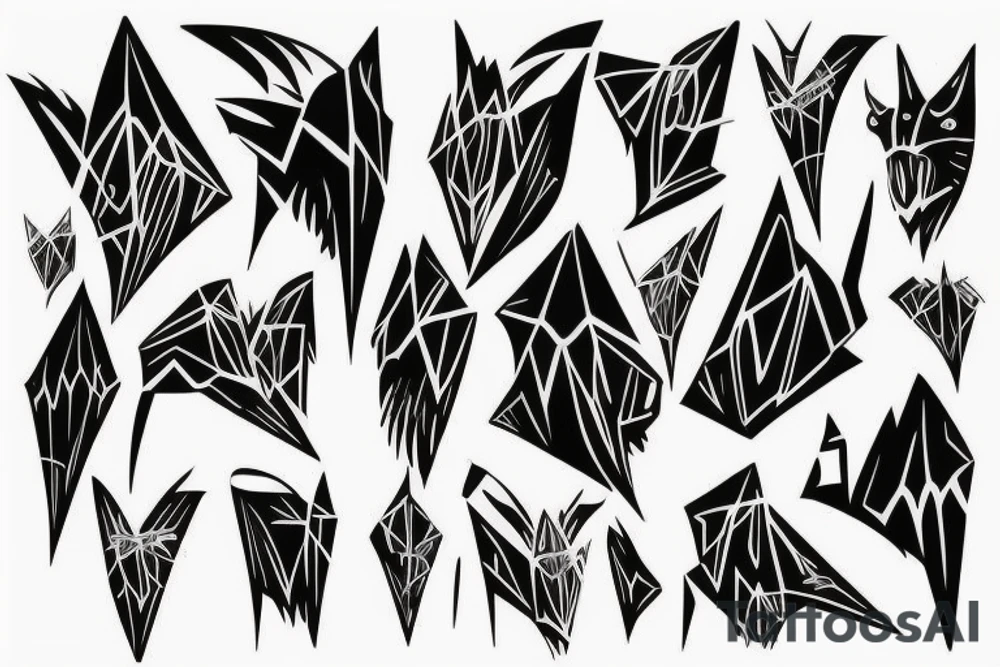 Bat
Wavey line-art
Thin lines
Futuristic tattoo idea