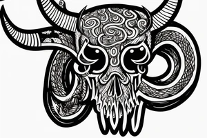bull skull with snake coming out of the horns tattoo idea