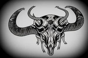 bull skull with snake coming out of the horns tattoo idea