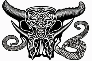 bull skull with snake coming out of the horns tattoo idea