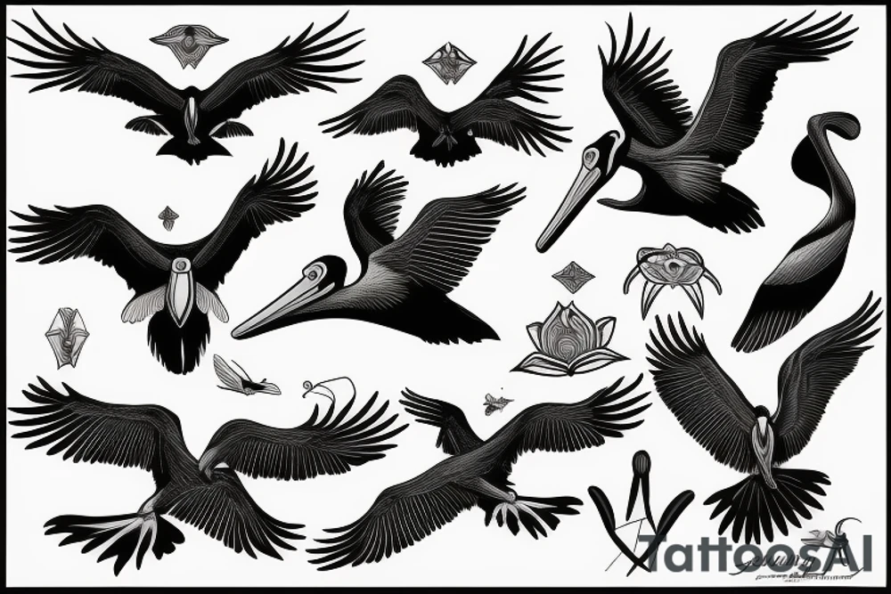 flying pelican tattoo idea