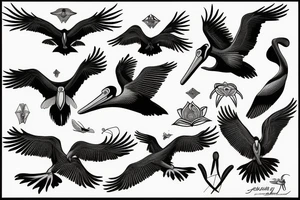 flying pelican tattoo idea
