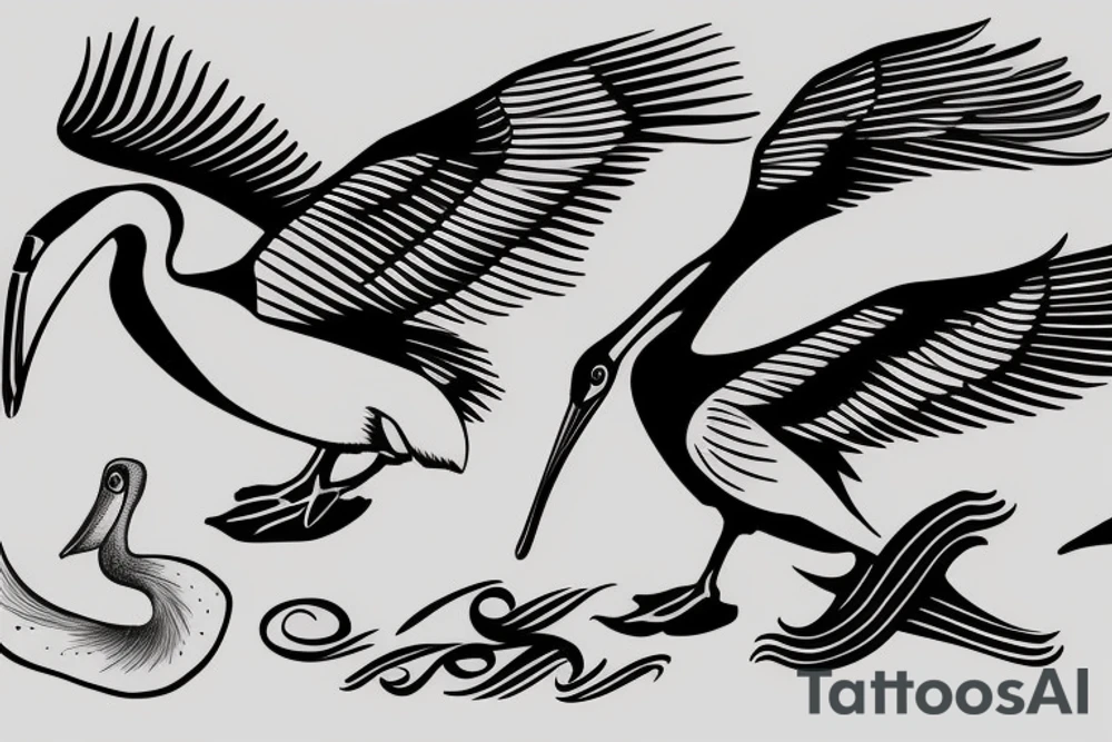 minimalist single line flying pelican tattoo idea