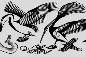 minimalist single line flying pelican tattoo idea