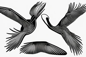 minimalist single line flying pelican tattoo idea
