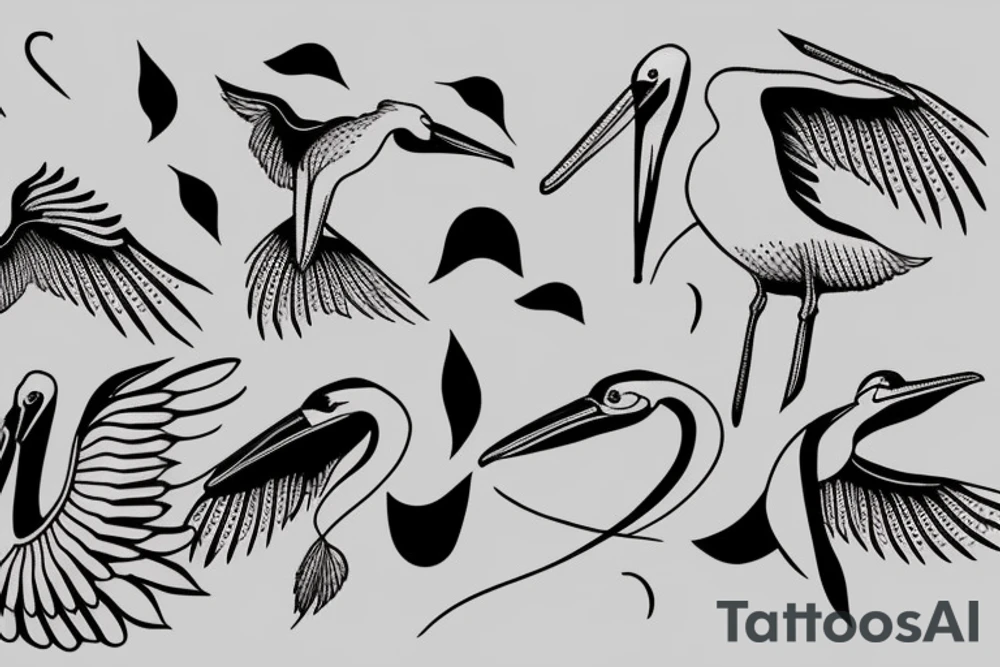 minimalist single line flying pelican tattoo idea