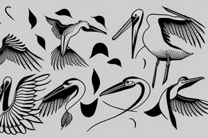 minimalist single line flying pelican tattoo idea