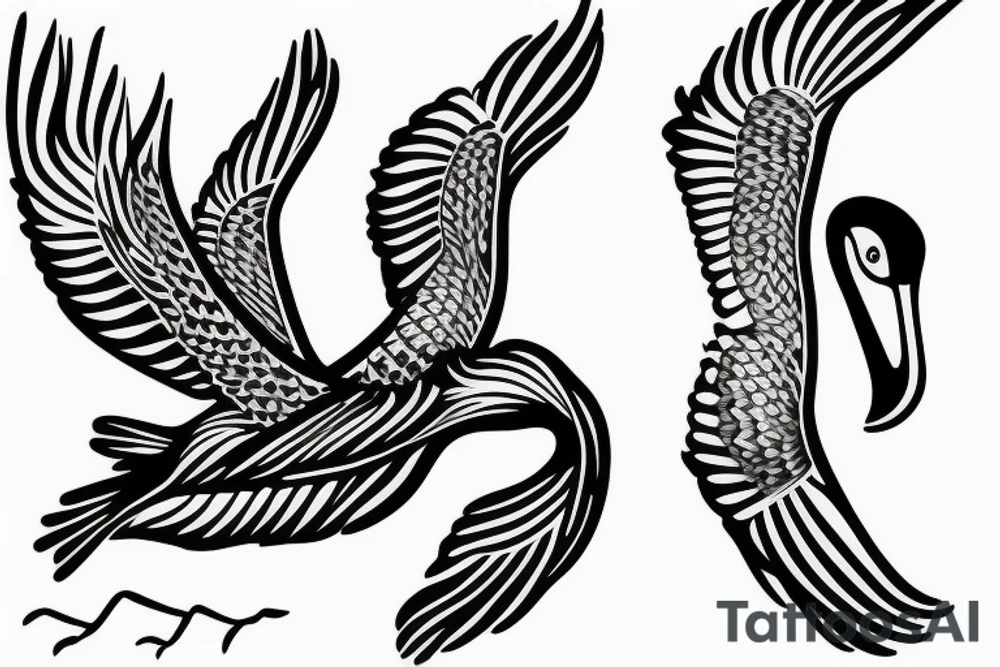 minimalist single line flying pelican tattoo idea