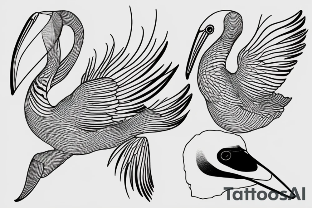 minimalist single line flying pelican tattoo idea