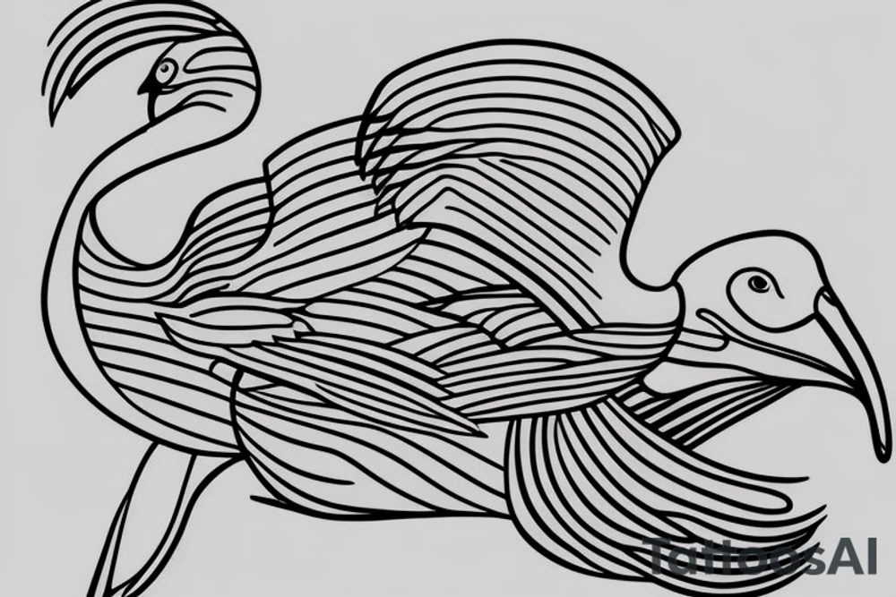 minimalist single line flying pelican tattoo idea