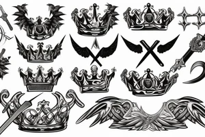 sword, snake, crown, angel wings tattoo idea