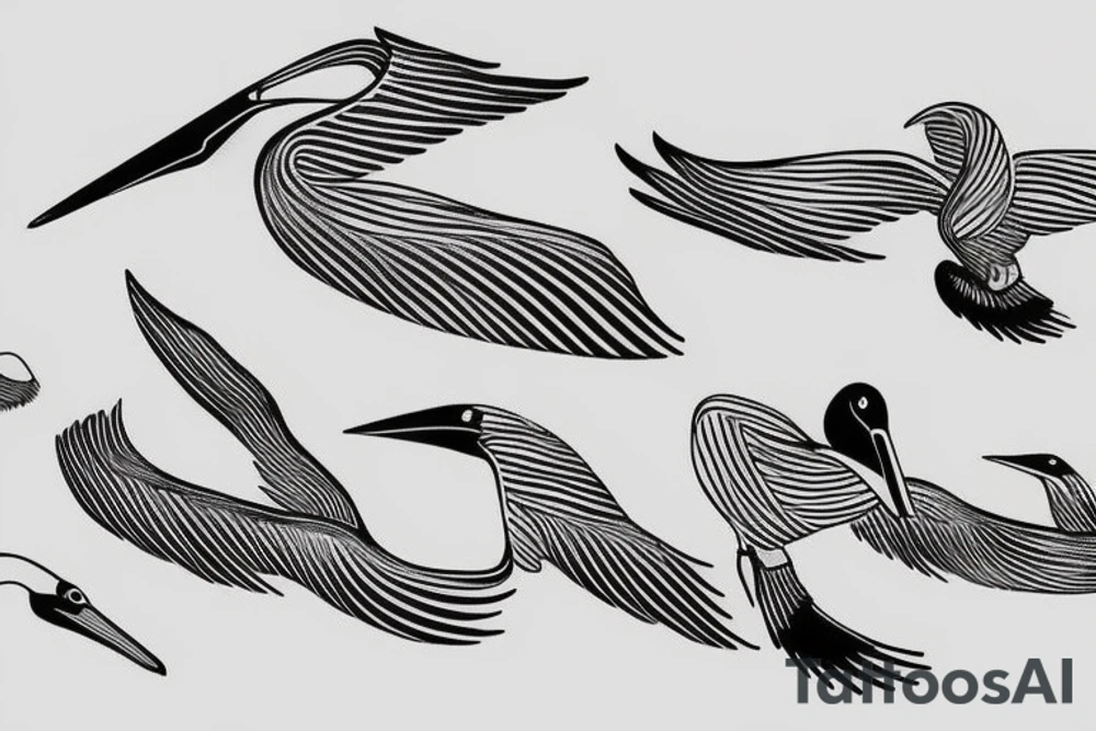 minimalist single line flying pelican tattoo idea