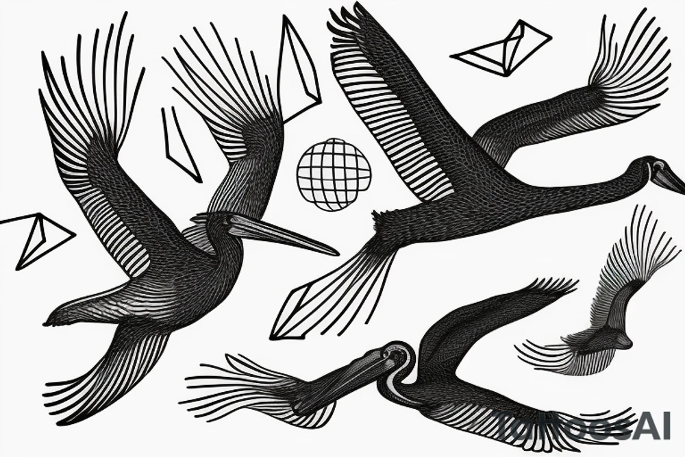 minimalist single line flying pelican tattoo idea