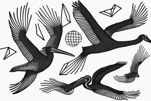 minimalist single line flying pelican tattoo idea