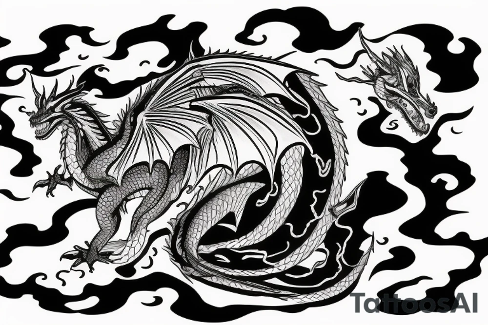 Dragon with clouds and lightning in background tattoo idea Dragon with clouds and lightning in background tattoo idea