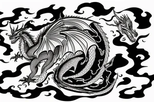 Dragon with clouds and lightning in background tattoo idea