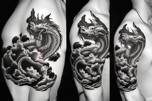 Dragon with clouds and lightning in background tattoo idea
