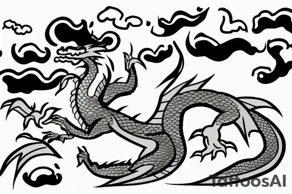Dragon with clouds and lightning in background tattoo idea