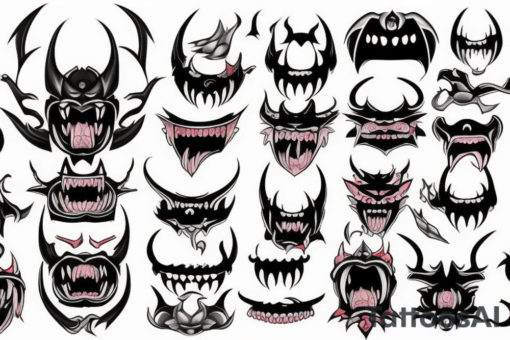 An oni evil fangs horns tattoo idea