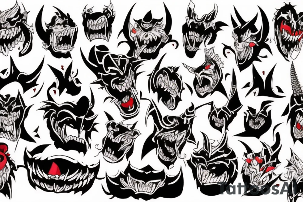 An oni evil fangs horns tattoo idea