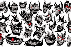 An oni evil fangs horns tattoo idea